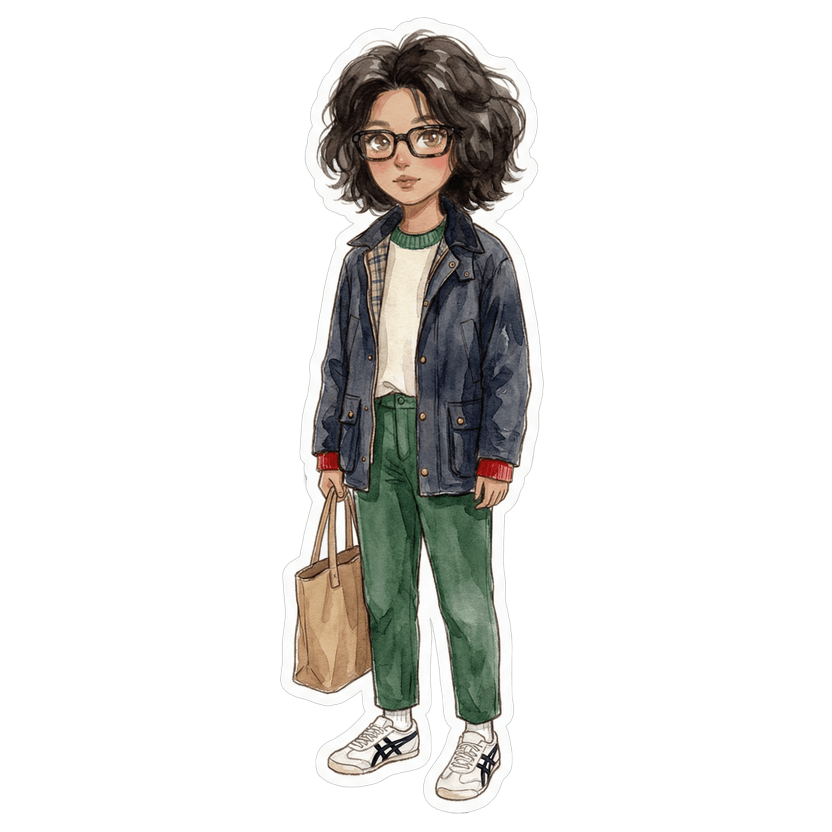 Outfit with burgundy — Cream white knit pullover with green ribbed collar and red/burgundy cuffs, Relaxed zip-up coach-style jacket in dark navy, Forest green flat-front chino trousers, Low-top white sneakers with bold black side stripe