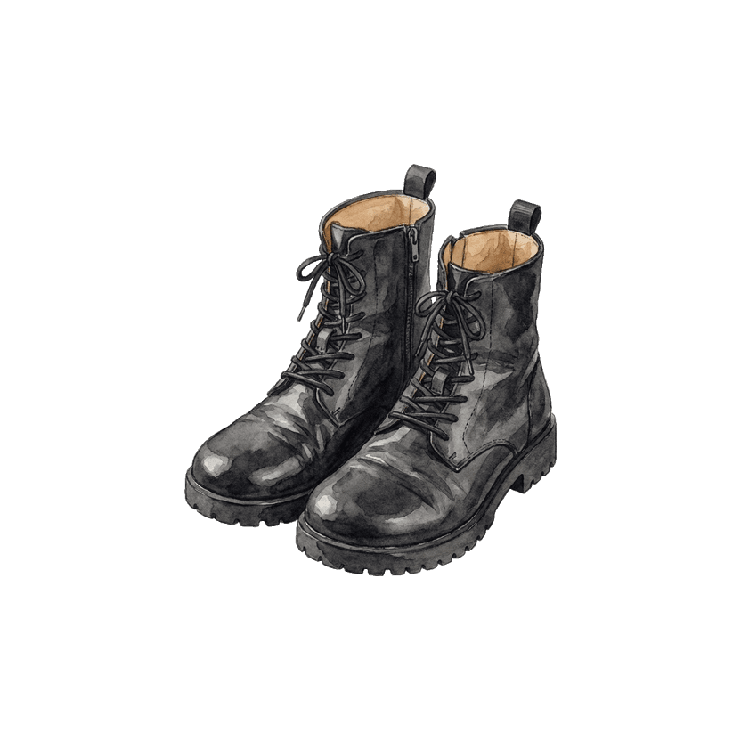 black leather lace-up ankle boots
