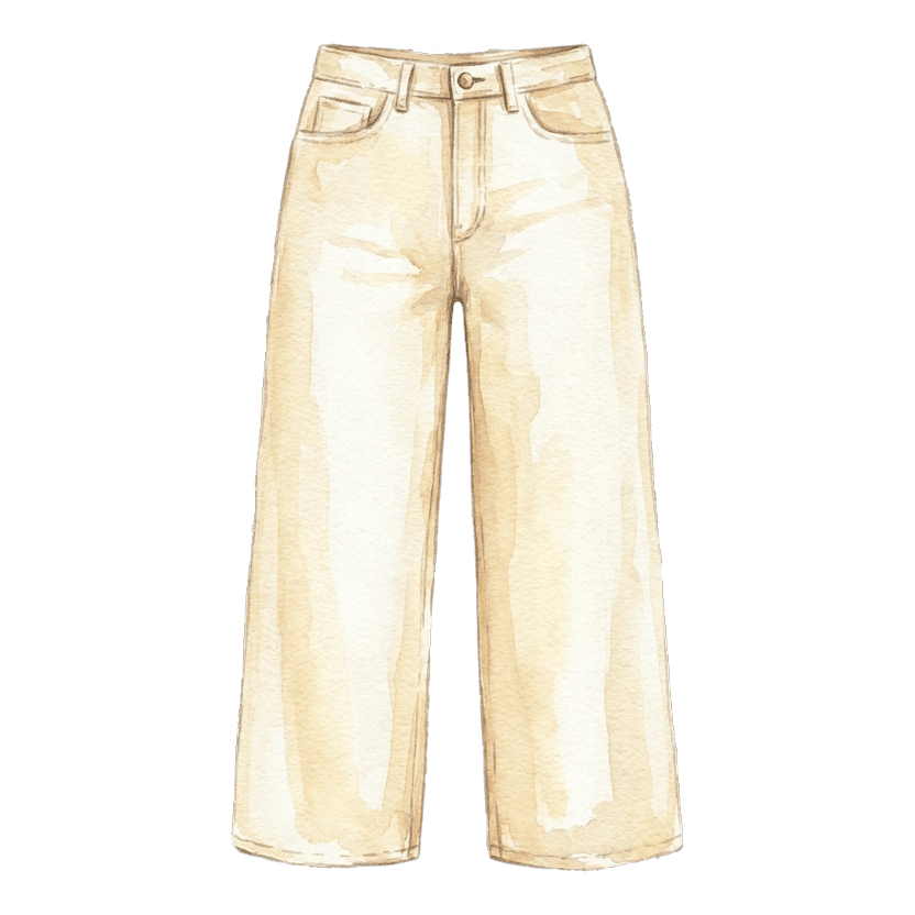 Cream Wide-Leg Jeans