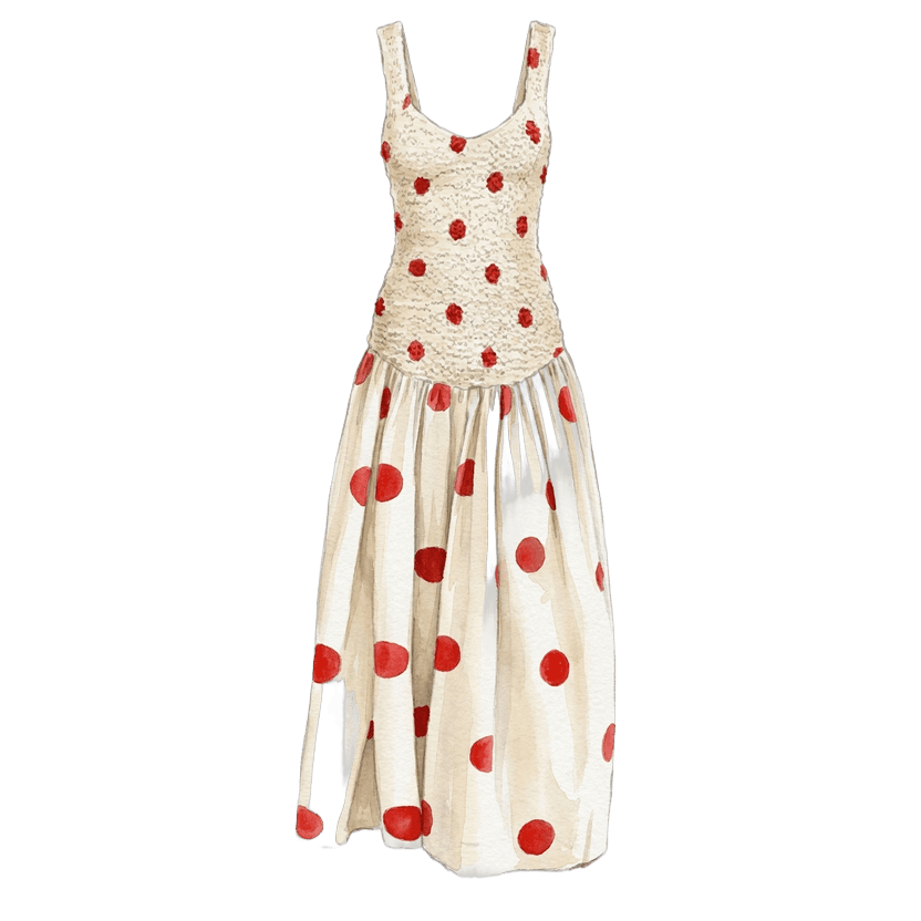 Cream & Red Polka-Dot Smocked Maxi Dress