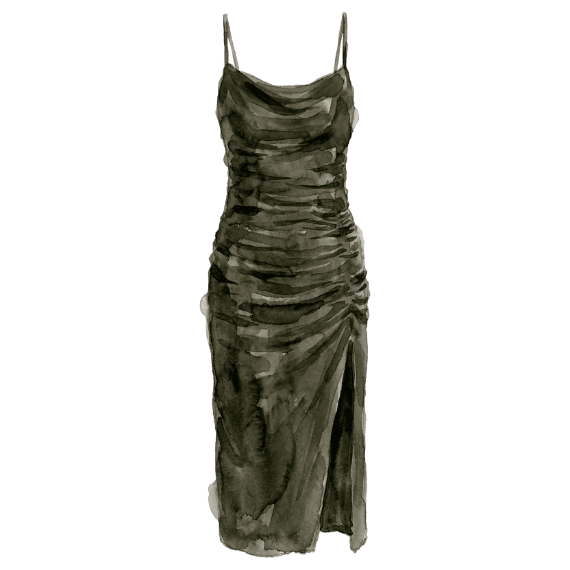 Dark Olive Ruched Midi Dress