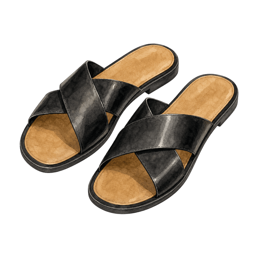 Black Crossover Flat Sandals