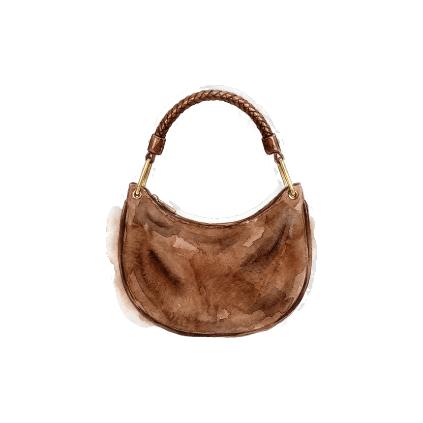 Brown Suede Crescent Shoulder Bag