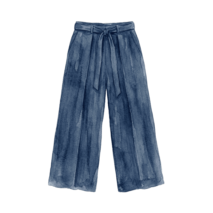 Blue Linen Wide-Leg Trousers