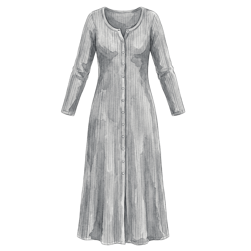 Grey Ribbed Button-Front Maxi Dress