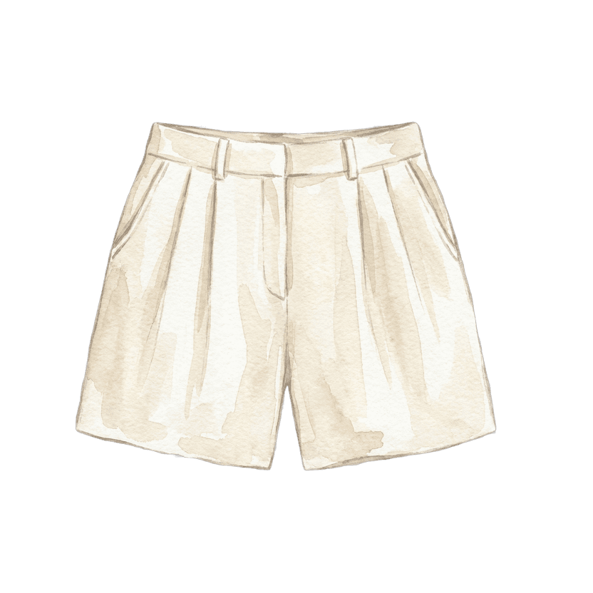 Cream Pleated Tailored Shorts