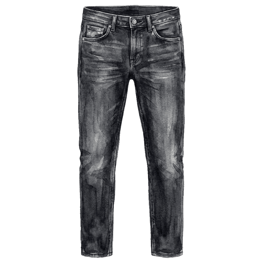 black straight-leg jeans, full length