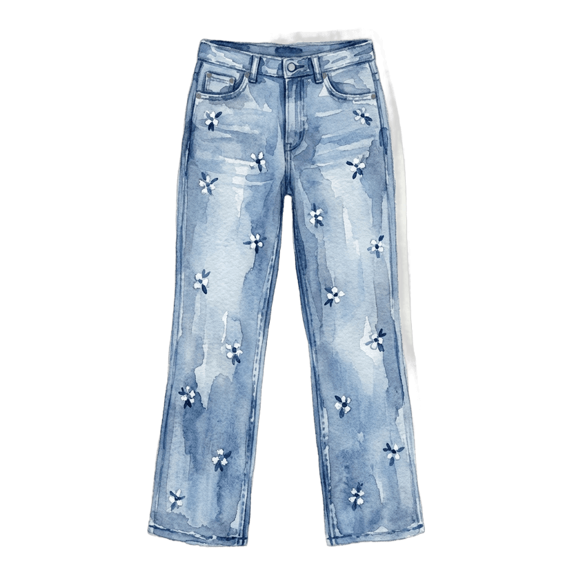 Light Wash Floral Embroidered Jeans