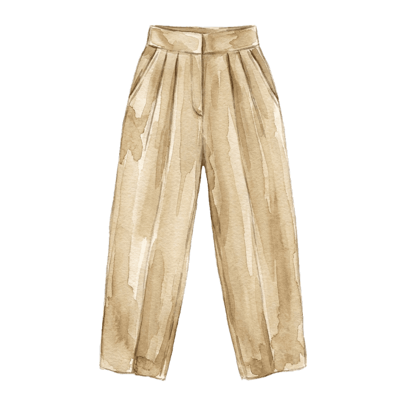 Khaki High-Waist Pleated Trousers