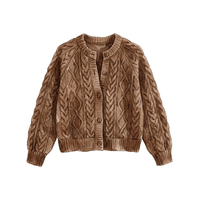 Brown Cable-Knit Cardigan