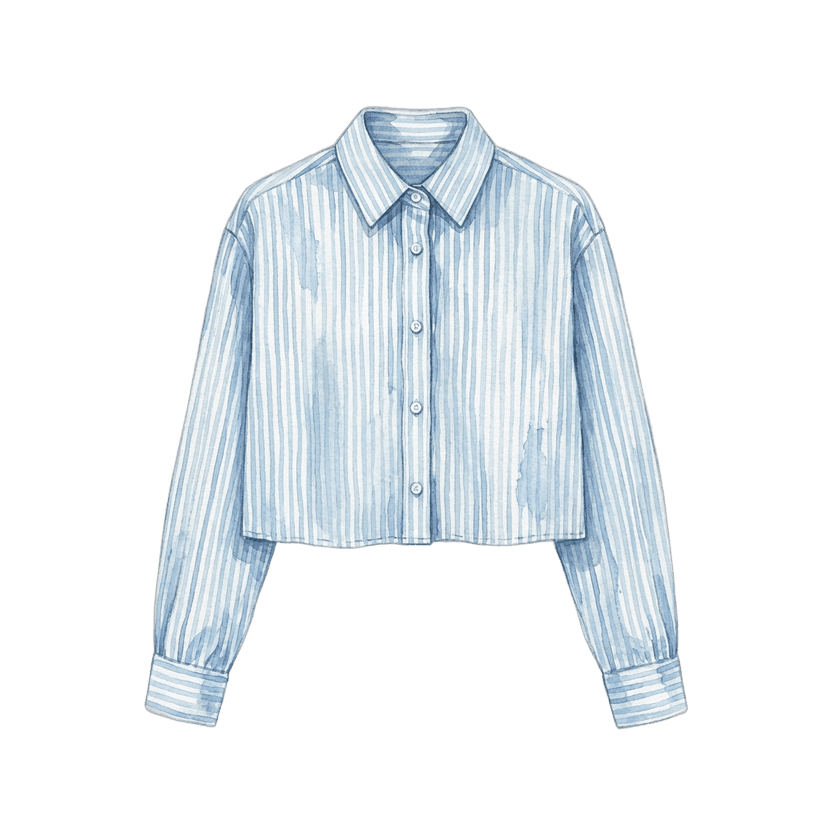 Light Blue Striped Cropped Shirt
