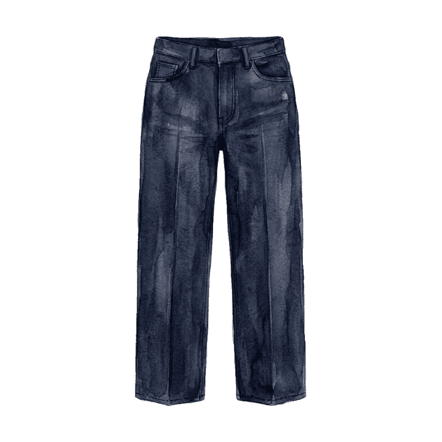Dark indigo straight-leg jeans — watercolor illustration