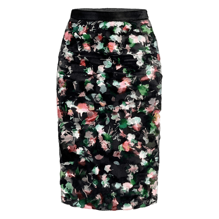 Black Floral Midi Skirt