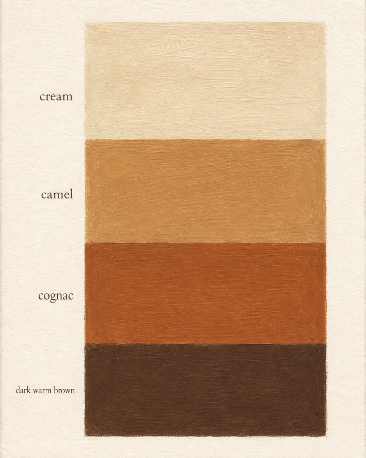 Vertical four-band gradient swatch from cream to dark warm brown, labelled with each tone name.