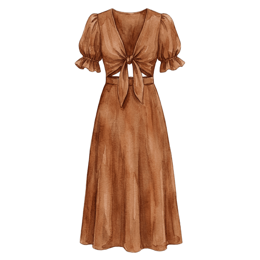 Cognac Linen Cutout Midi Dress
