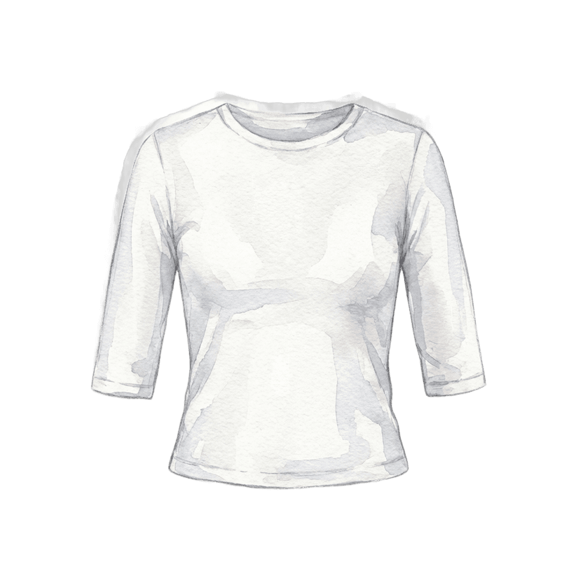 White Cropped Three Quarter Sleeve Tee