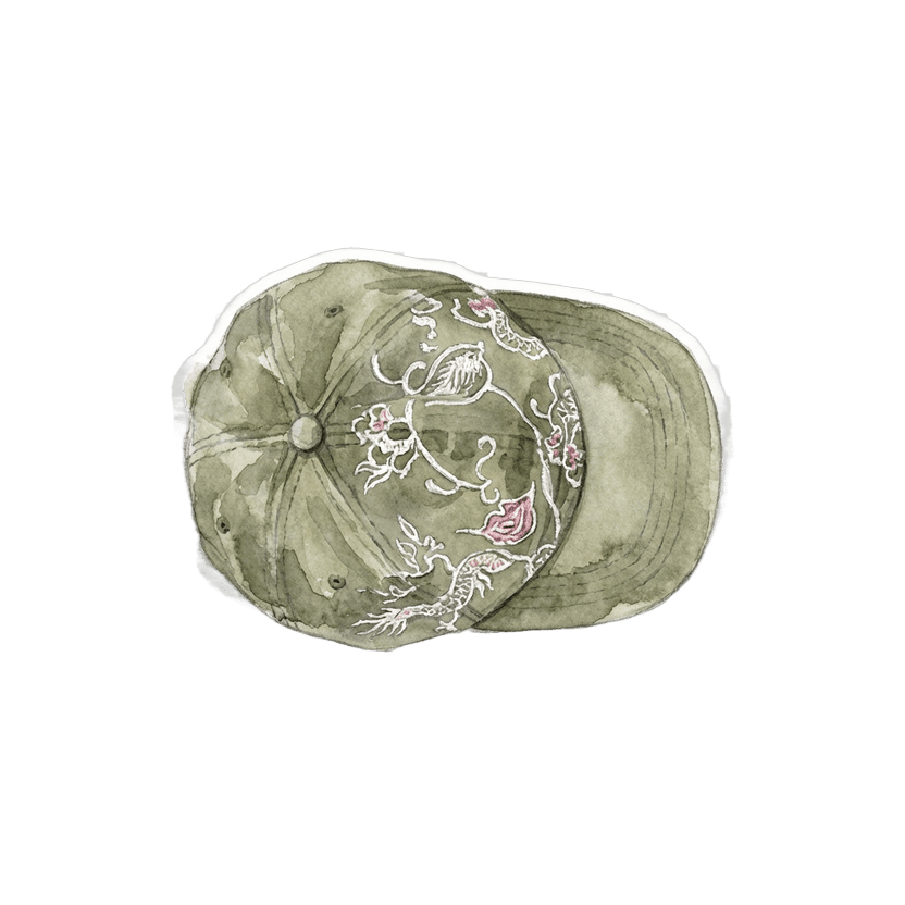 Olive baseball cap with floral embroidery