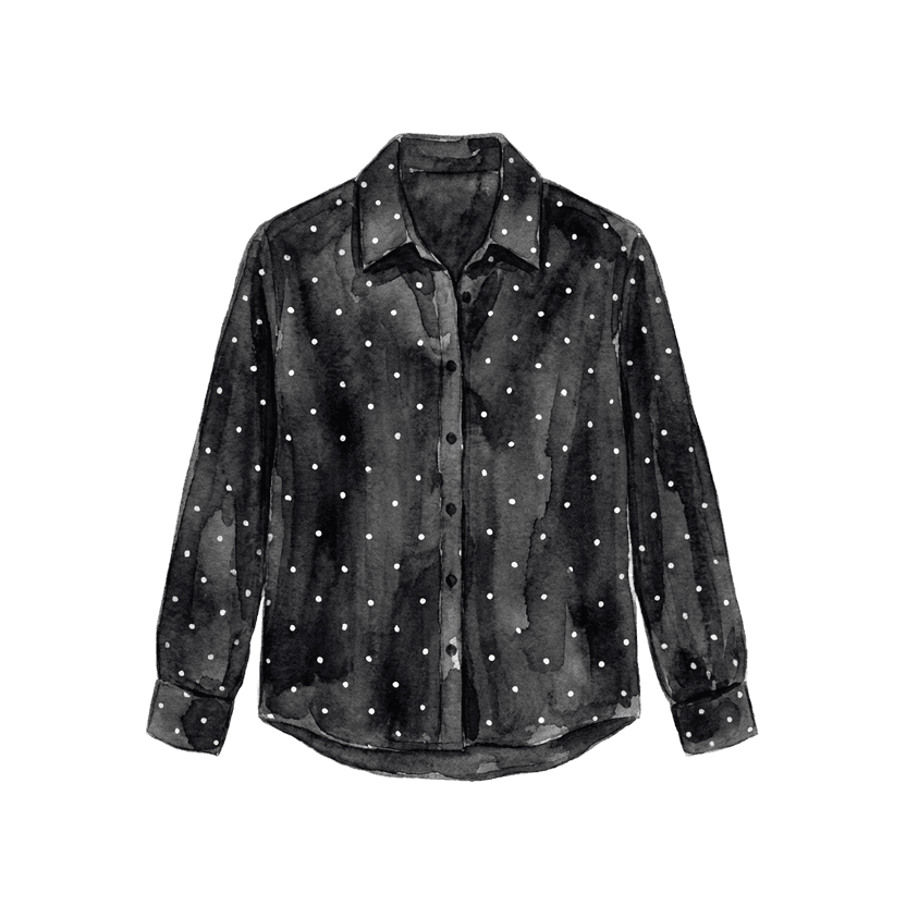 Black Polka Dot Button-Down Blouse