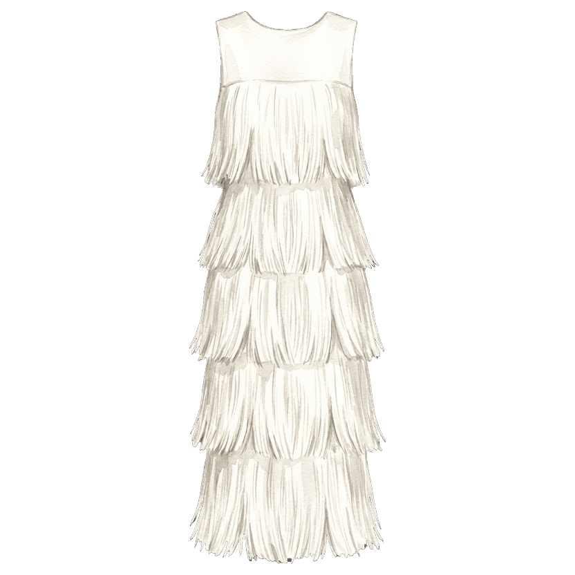 White Tiered Fringe Midi Dress