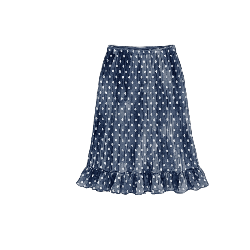 Navy Printed Midi Skirt