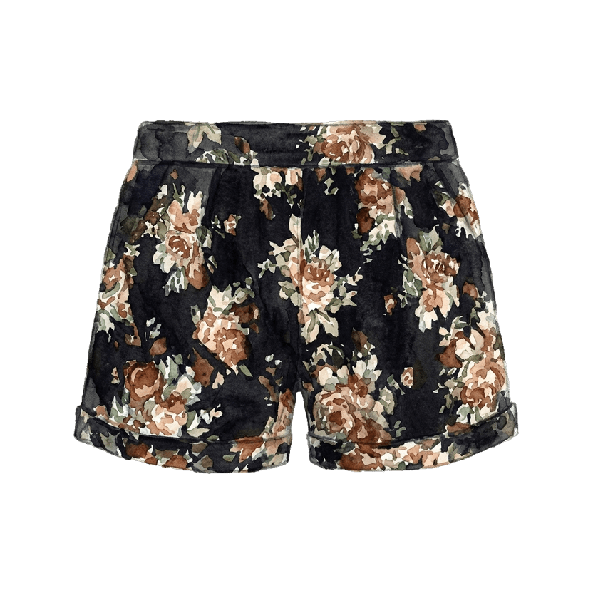 Black Floral Print Shorts