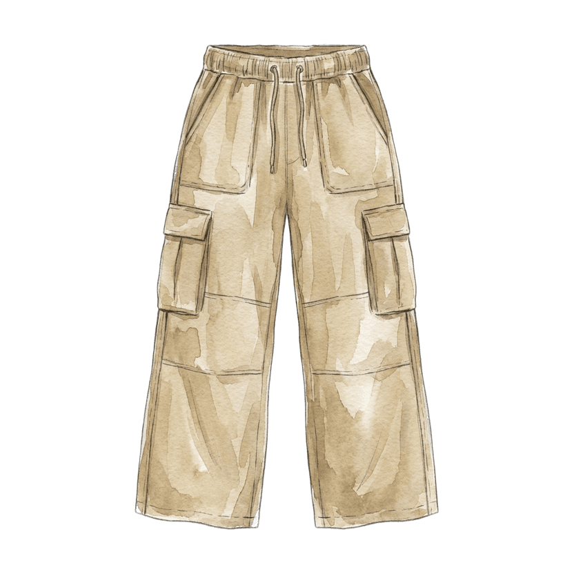 Khaki Cargo Parachute Pants