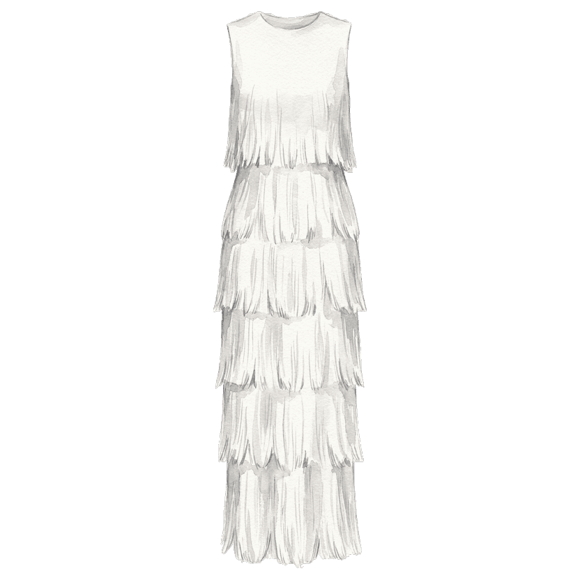 White Tiered Fringe Midi Dress