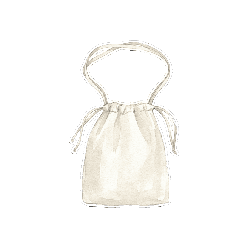 White cotton drawstring pouch bag with long tie handles