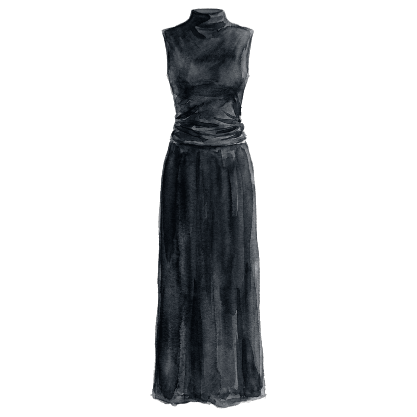 Black Mock-Neck Sleeveless Maxi Dress