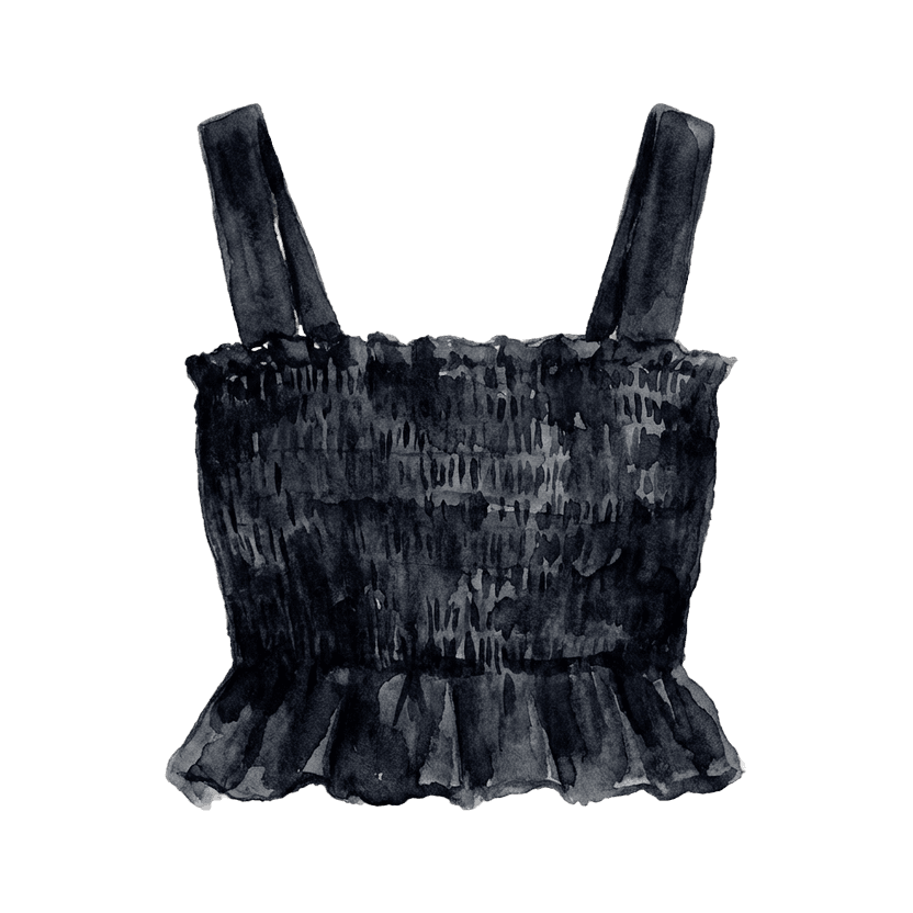 Black Smocked Crop Top
