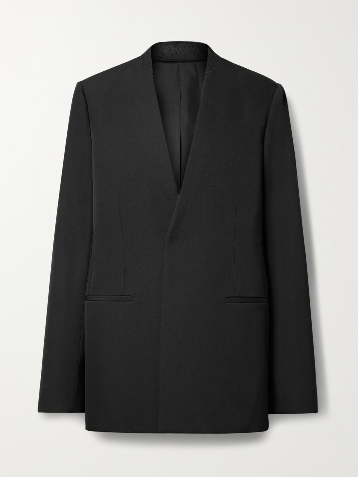 The Row Bartholomew black wool blazer photographed on a model.