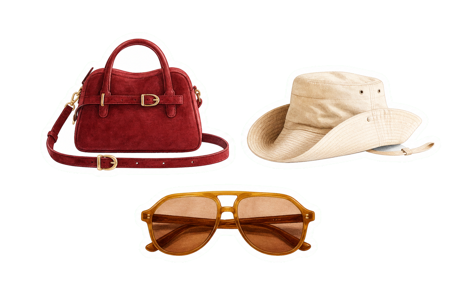 Cabernet Crossbody, Straw Hat And Amber Sunglasses