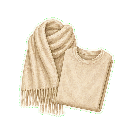 Loro Piana cashmere wrap + Brunello Cucinelli tonal knit