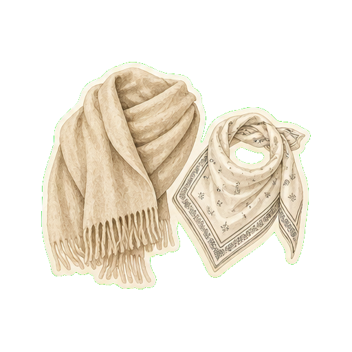 Brunello Cucinelli or Loro Piana cashmere après-ski wrap + Hermès silk scarf