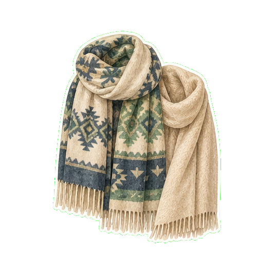 Pendleton wool blanket scarf + Loro Piana cashmere wrap