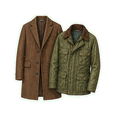 Loro Piana cashmere wool topcoat or Filson tin-cloth field jacket