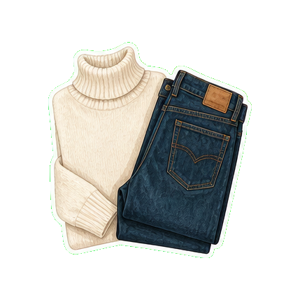 Gorsuch Loro Piana cashmere turtleneck + Citizens of Humanity dark denim