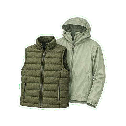 Patagonia Nano Puff or Arc'teryx Atom packable down vest + lightweight rain shell