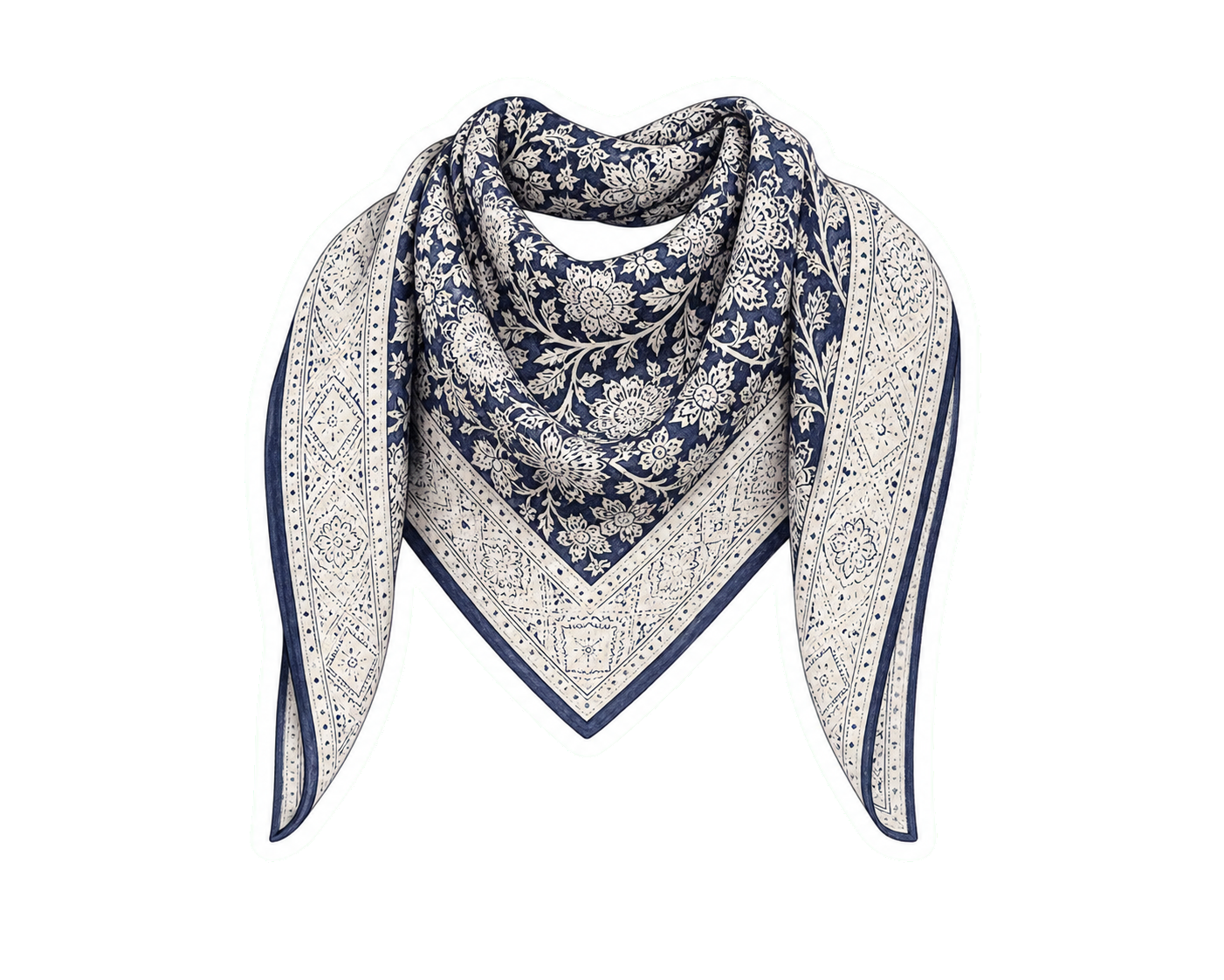 Navy Cream Silk Scarf