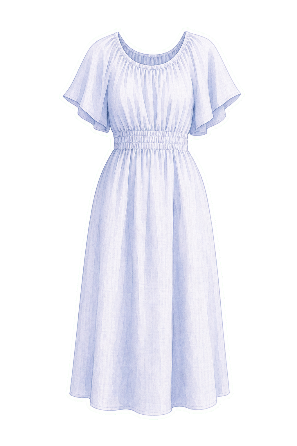 White Blue Linen Midi Dress