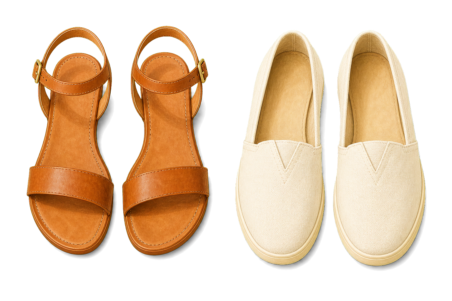 Leather Sandals And Canvas Slip-Ons