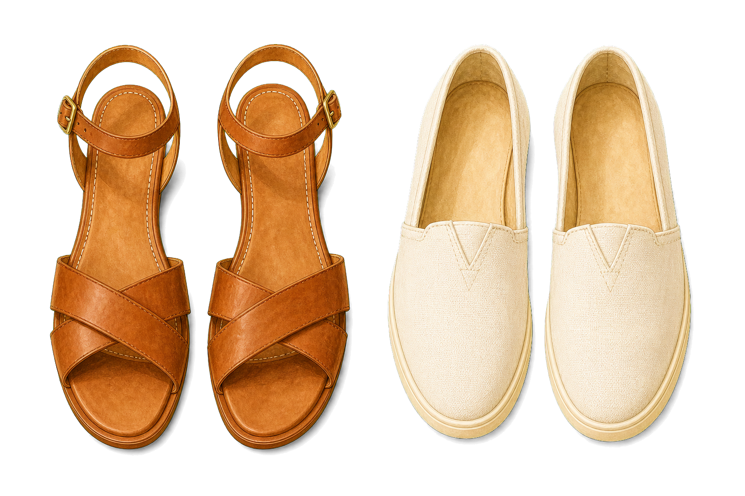 Leather Sandals And Canvas Slip-Ons