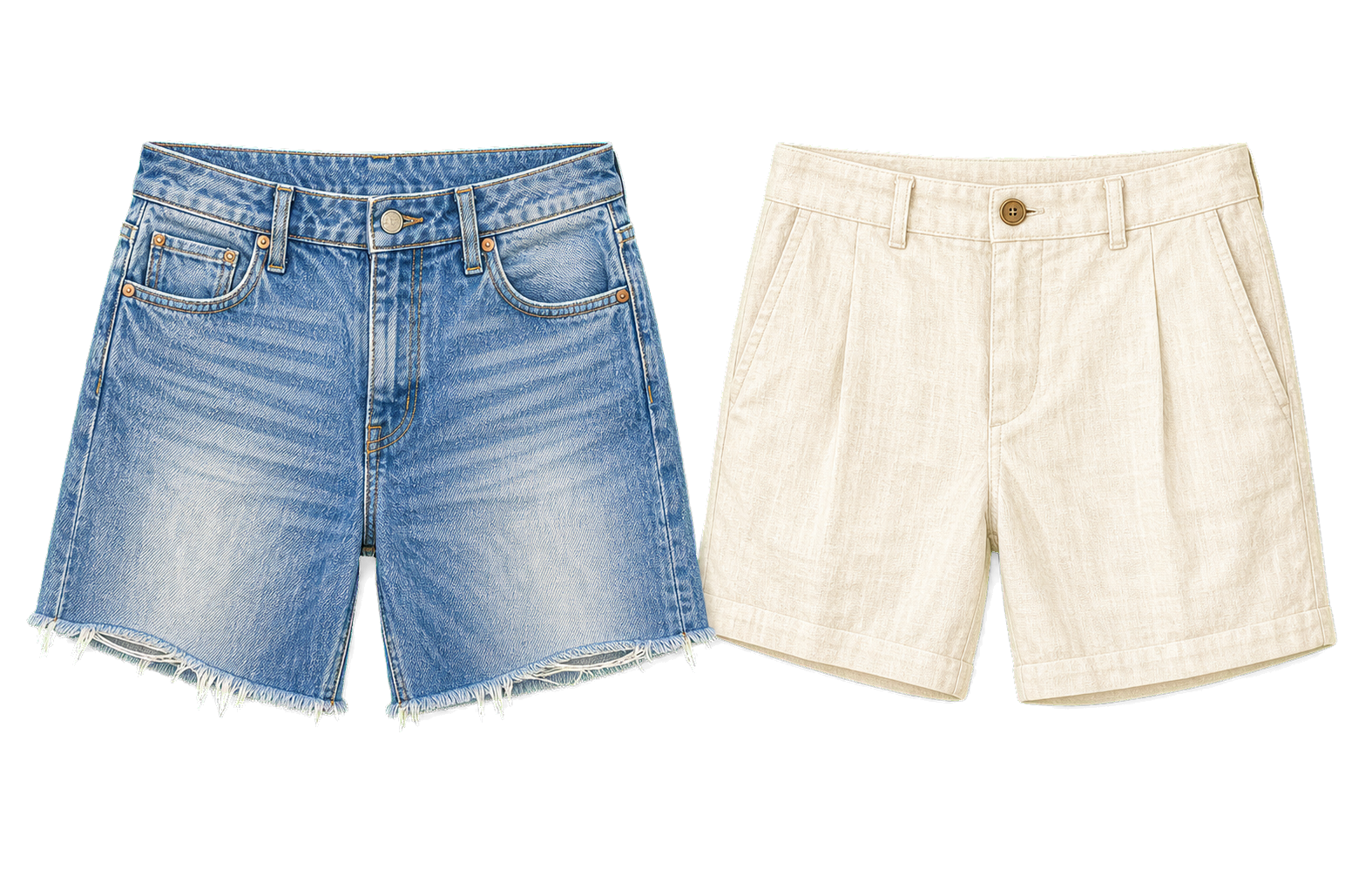 Denim Cutoffs And Linen Shorts