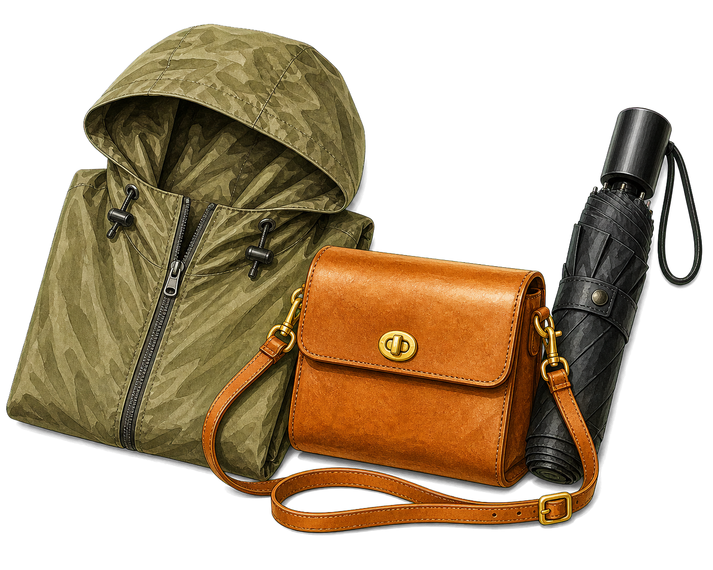 Packable Rain Shell And Leather Crossbody
