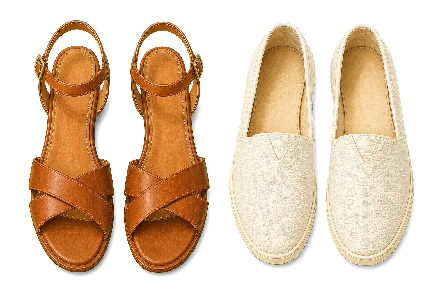 Leather Sandals And Canvas Slip-Ons