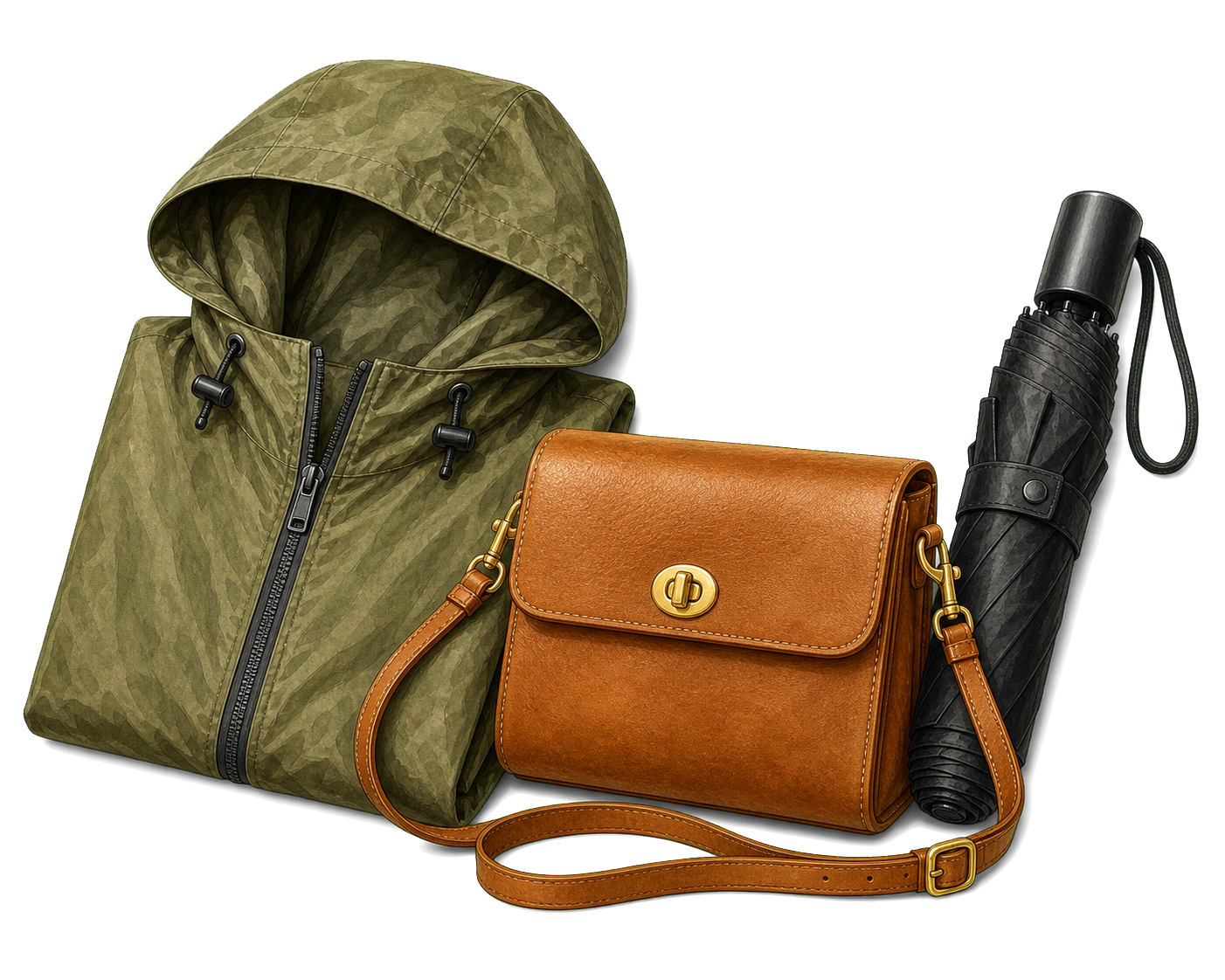 Packable Rain Shell And Leather Crossbody
