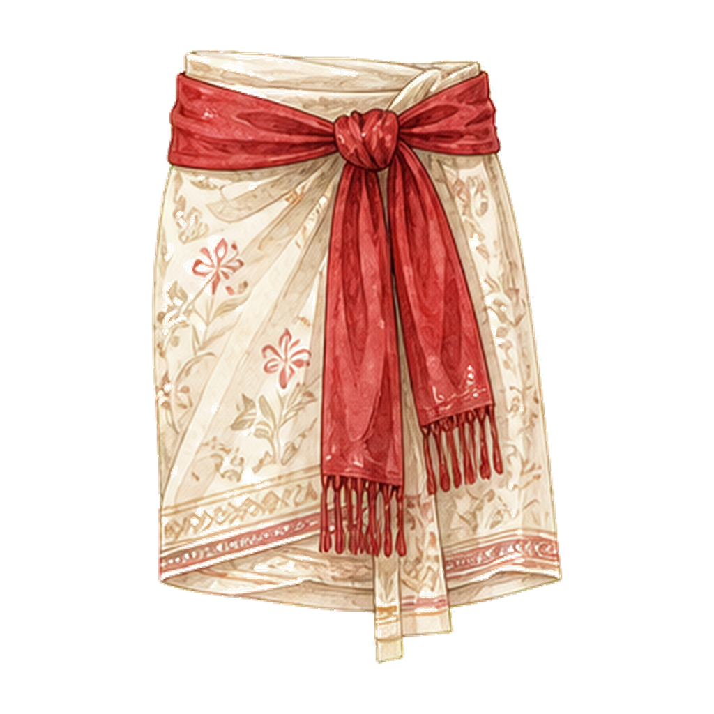Cream Sarong and Red Sash