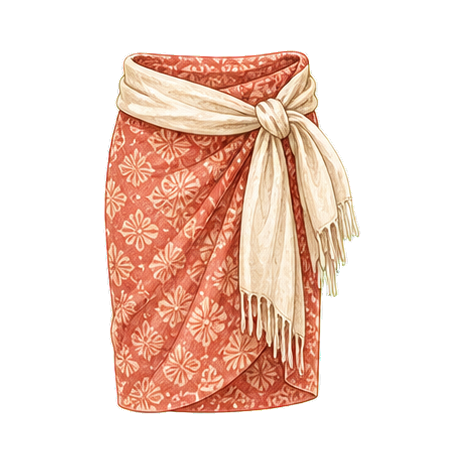 Coral Sarong and Ivory Sash