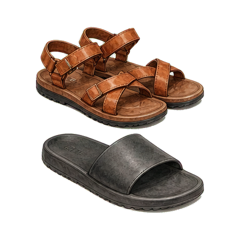 Brown Sandals and Charcoal Slide