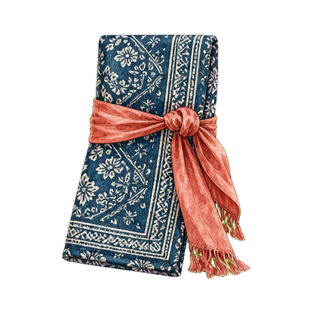 Indigo Sarong and Coral Sash